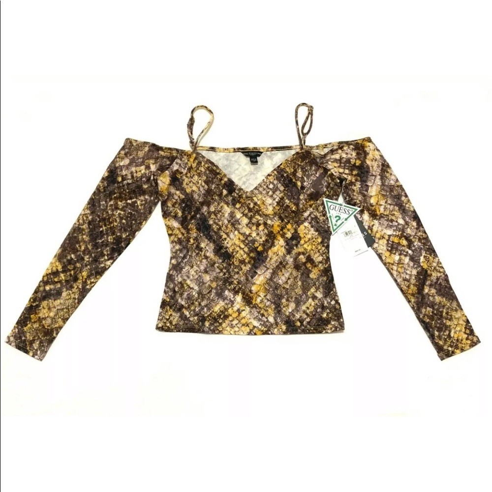 NWT Guess LS Huntley Cropped Top Octane Snake Print